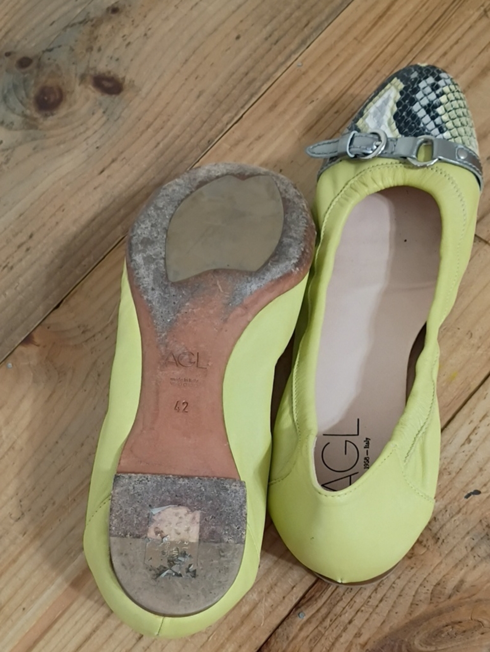 AGL Monika Yellow Python Cap Toe Ballet Flat Size 42 Made in Italy - Picture 8 of 9
